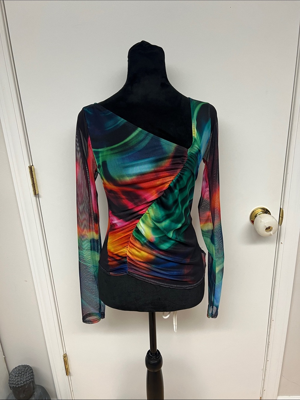 Nasty Gal Multicolor Ruched Mesh Long-Sleeve Top